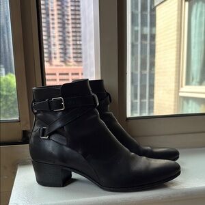 Yves Saint Laurent Black Ankle Boots with Silver Buckle